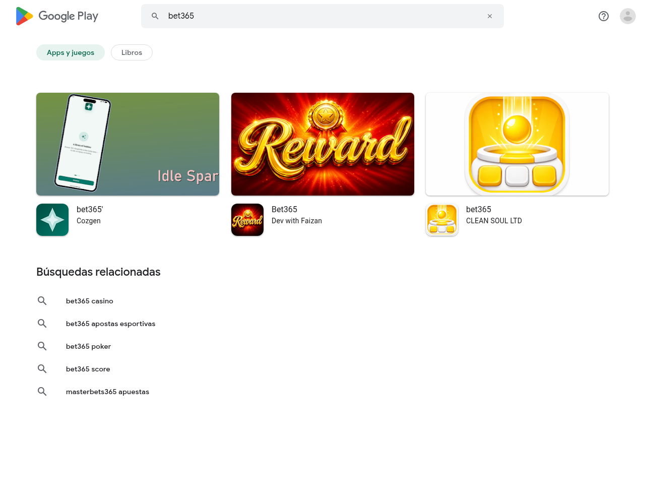 Captura del resultado de búsqueda de Bet365 en Google Play para Honduras